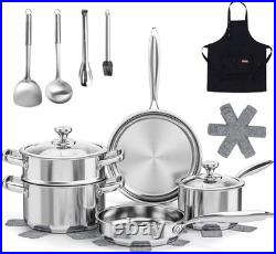 Pots and Pans Set Non Toxic, 16PCs Stainless Steel Cookware Set with Steamer