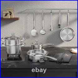 Pots and Pans Set Non Toxic, 16PCs Stainless Steel Cookware Set with Steamer