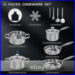 Pots and Pans Set Non Toxic, 16PCs Stainless Steel Cookware Set with Steamer