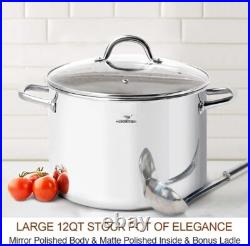 Premium 12 Quart Polished Stainless Steel Stock Pot Healthy Cooking Essential