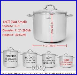 Premium 12 Quart Polished Stainless Steel Stock Pot Healthy Cooking Essential