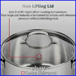 Premium Steel DLX -7.6 Qt. (9.5) Stainless Steel Stock Pot + Lid Swiss Diamod