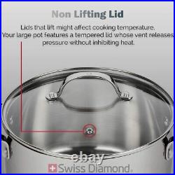 Premium Steel DLX 7.6 Qt. (9.5) Stainless Steel Stock Pot + Lid Swiss Diamond