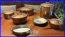 Premium Vintage Bourgeat Copper Cookware Set 7 Pieces +5 Lids #14-24 Pots Pans