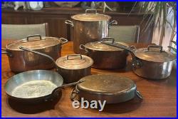 Premium Vintage Bourgeat Copper Cookware Set 7 Pieces +5 Lids #14-24 Pots Pans