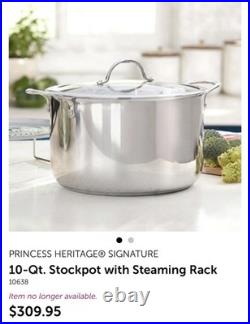 Princess Heritage Signature 10-Qt Stockpot with Steaming Rack 10638 NEW $309.95