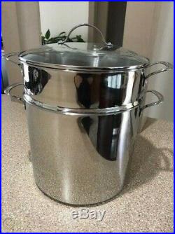 Princess House Stainless Steel 20 Qt Stock Pot #5814 with Pasta /Steamer Insert