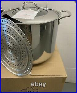Princess House Stainless Steel 25 Qt Stock Pot Stockpot with Steaming Rack 5840