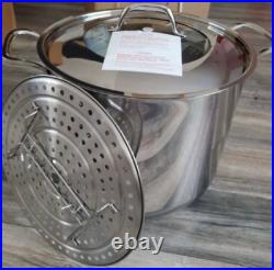 Princess House Stainless Steel 25 Qt Stock Pot Stockpot with Steaming Rack 5840