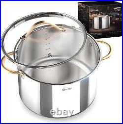 Professional 12 Quart Stock Pot Stainless Steel Copper Handle Glass Lid