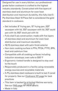 Quince 10-Piece Cookware Set 5-Ply Stainless Steel Non-Toxic Pots and Pans Set