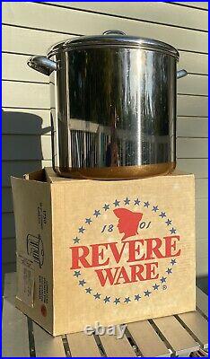 REVERE WARE COPPER CLAD 20 Quart Stock Pot Rome NY Stainless In Box