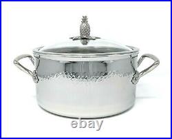 RUFFONI 6 Qt Omegna Prima Hammered Stainless Steel Stock Pot with Pineapple Lid
