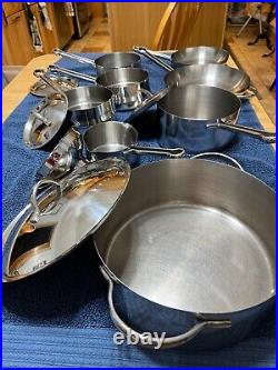 RevereWare Pro Line Stainless Copper Core Set of 13 Skillet Stock Pot Sauce Pans