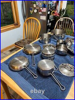 RevereWare Pro Line Stainless Copper Core Set of 13 Skillet Stock Pot Sauce Pans