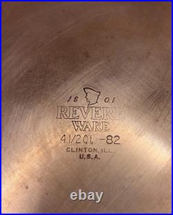 Revere Ware 1801 Copper 4 1/2 Qt Dutch Oven Steamer Lid Clinton ILL 82 RARE