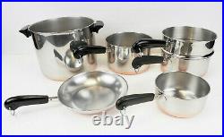 Revere Ware 1801 Stainless Steel Copper Bottom Cookware 11 Pc Set Pots & Pan VTG