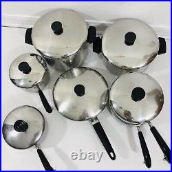 Revere Ware Stainless Steel 13 Piece Set Lot Stock Pot Steamer Tri Ply Disc