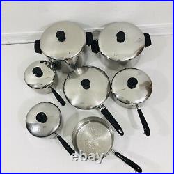 Revere Ware Stainless Steel 13 Piece Set Lot Stock Pot Steamer Tri Ply Disc
