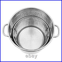 Round Stock Pot Stainless Steel Silver Cooking Steaming Fryer with Draining Bucket