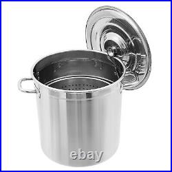 Round Stock Pot Stainless Steel Silver Cooking Steaming Fryer with Draining Bucket Round Stock Pot Stainless Steel Silver Cooking Steaming Fryer with Draining Bucket