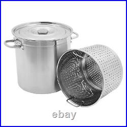 Round Stock Pot Stainless Steel Silver Cooking Steaming Fryer with Draining Bucket Round Stock Pot Stainless Steel Silver Cooking Steaming Fryer with Draining Bucket