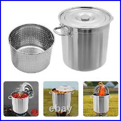 Round Stock Pot Stainless Steel Silver Cooking Steaming Fryer with Draining Bucket Round Stock Pot Stainless Steel Silver Cooking Steaming Fryer with Draining Bucket