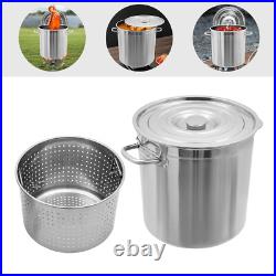 Round Stock Pot Stainless Steel Silver Cooking Steaming Fryer with Draining Bucket Round Stock Pot Stainless Steel Silver Cooking Steaming Fryer with Draining Bucket