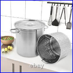 Round Stock Pot Stainless Steel Silver Cooking Steaming Fryer with Draining Bucket Round Stock Pot Stainless Steel Silver Cooking Steaming Fryer with Draining Bucket