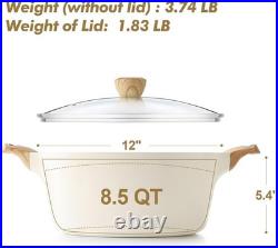 SENSARTE Ceramic Nonstick Stock Pot with Lid, 8.5 Quarts, White