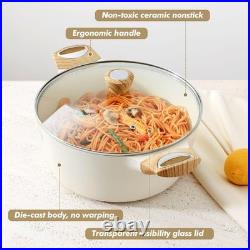 SENSARTE Ceramic Nonstick Stock Pot with Lid, 8.5 Quarts, White