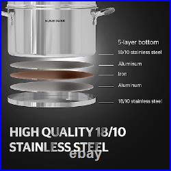 SUNHOUSE 5.5 Quarts Multipurpose Stock Pot and Steamer Pot with Pfoa-Free, 18/