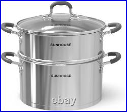 SUNHOUSE 5.5 Quarts Multipurpose Stock Pot and Steamer Pot with Pfoa-Free, 18/