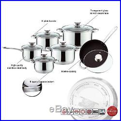 S/s Deluxe Quality Casserole Saucepan Stock Pot Fry Pan Induction Cookware Set