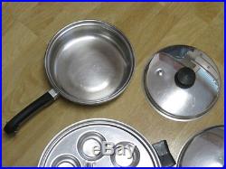 Saladmaster Covered Stock Pot Egg Poacher Cups & Small Skillet Stainless Steel