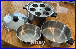 Saladmaster Dutch Oven Stock Pot WithDome Lid & Egg Poacher 18-8 Tri Clad SS USA