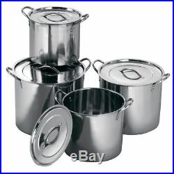 Set Of 4 Large Stock Pots Stainless Steel Cooking Casserole Dishes Saucepans New