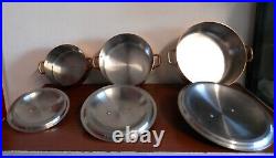 Set of 3 Copper stewpot M150 heritage made in france with Lids stock pots inox