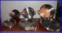 Set of 3 Copper stewpot M150 heritage made in france with Lids stock pots inox
