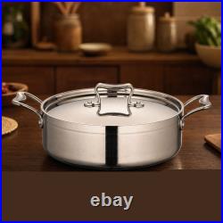 Shallow Stainless Steel Pot with Lid Low-Maintenance Cookware for Family Meals