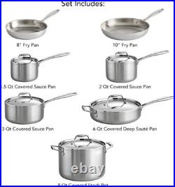 Signature Tri-Ply Clad Stainless Steel 12-Piece Cookware Set with Lids, Pots