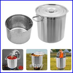 Silver 74L Stock Pot Stainless Steel Kitchen Soup Cooking Steaming Fryer Round