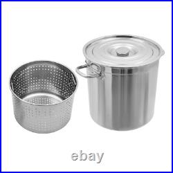 Silver 74L Stock Pot Stainless Steel Kitchen Soup Cooking Steaming Fryer Round