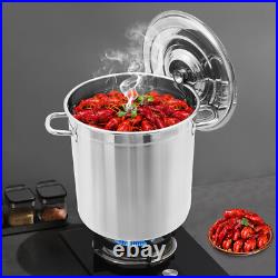 Silver 74L Stock Pot Stainless Steel Kitchen Soup Cooking Steaming Fryer Round