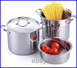 Stainless Steel 12 Quart Pasta Pot Set with Strainer Insert & Lid 4 Pieces
