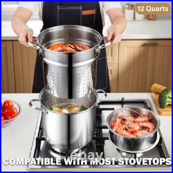 Stainless Steel 12 Quart Pasta Pot Set with Strainer Insert & Lid 4 Pieces