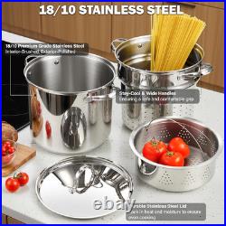 Stainless Steel 12 Quart Pasta Pot Set with Strainer Insert & Lid 4 Pieces