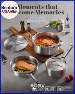 Stainless Steel Cookware Set, 14 Pcs Tir-Ply Pots and Pans Set, PFOA&PTFE Free