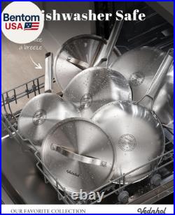 Stainless Steel Cookware Set, 14 Pcs Tir-Ply Pots and Pans Set, PFOA&PTFE Free