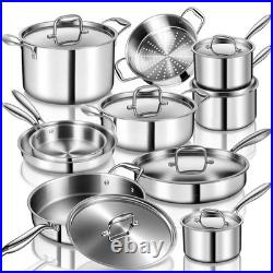 Stainless Steel Cookware Set 17 Piece 3 Ply Pots and Pans Kitchenware Set